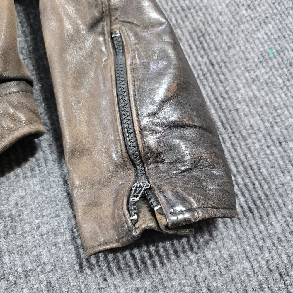Vintage Brooks Motorcycle Jacket Mens 44 Brown Leather Full Zip Grunge USA Made - Picture 7 of 14